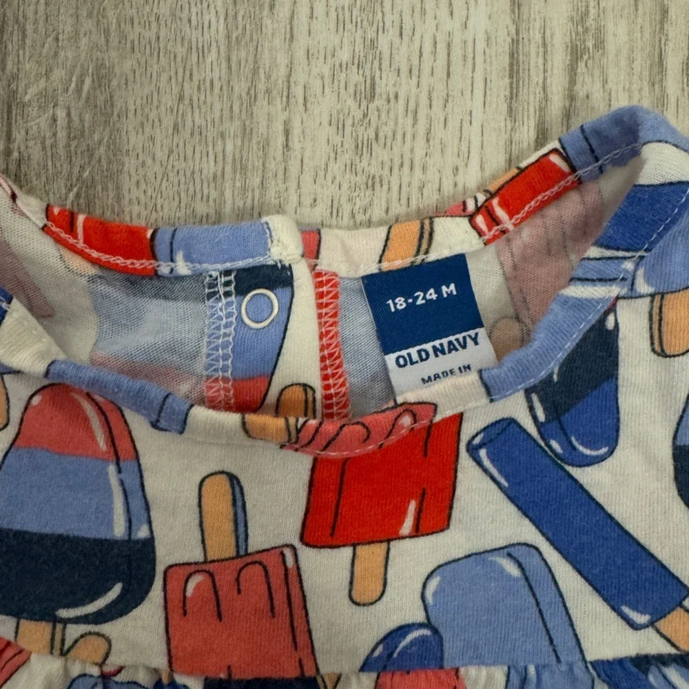 Old Navy Red White and Blue Popsicle Print Baby Romper